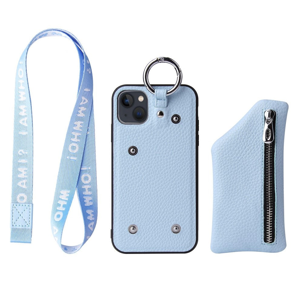 iPhone 14 Plus leather wallet case with zipper pocket
